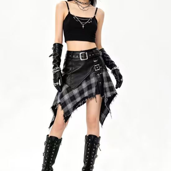Asymmetric skirt with tassel belt detail